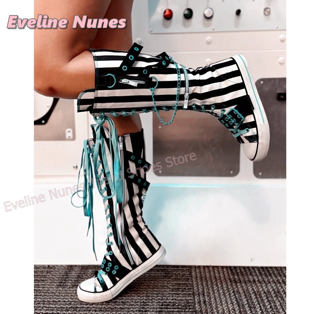 Y2K Gothic Striped Canvas Boot - Women'S Fashion Jewellery review and price