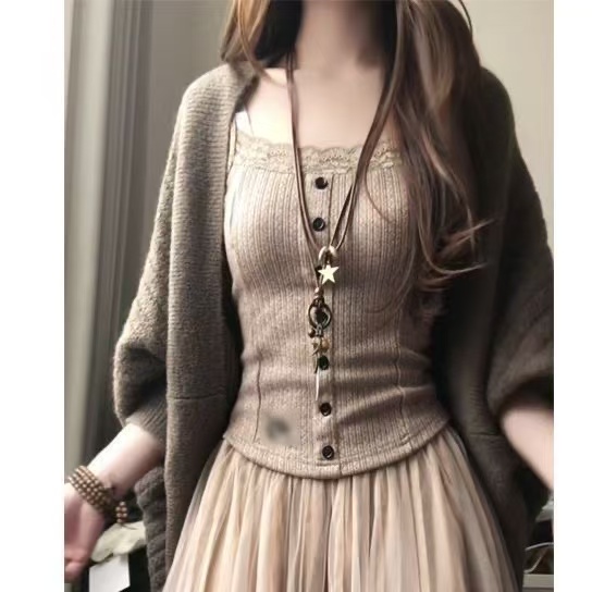 Champagne Cream Korean Elegant - Lace Trim Cami review and price
