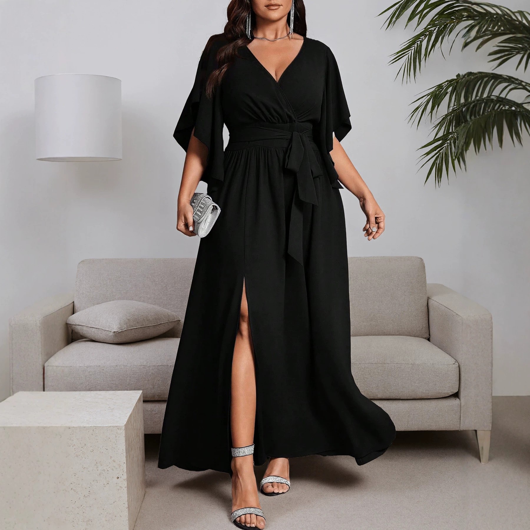 V Neck Short Sleeve Dress Flar - Women Fashion Necktie review and price