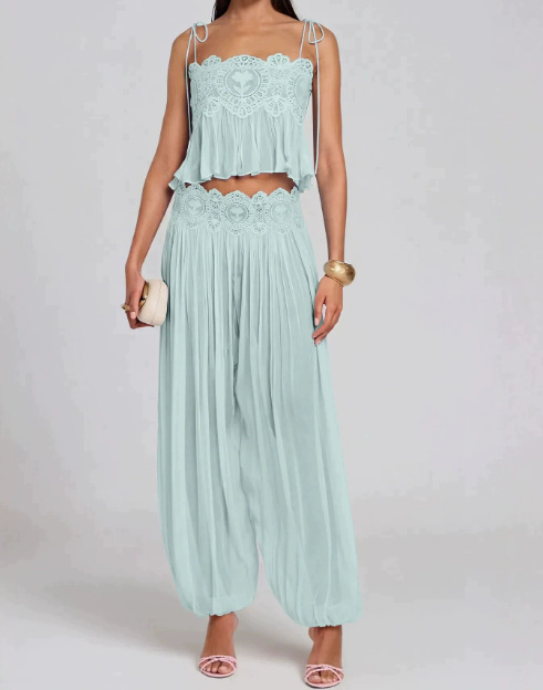 Women Long Pant Set Square Nec - Lace Trim Cami review and price
